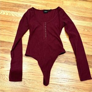 Trendy Boutique Burgundy Long Sleeve Bodysuit
